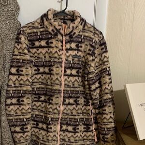 Columbia Patterned Fleece Jacket in Cream and Purple
